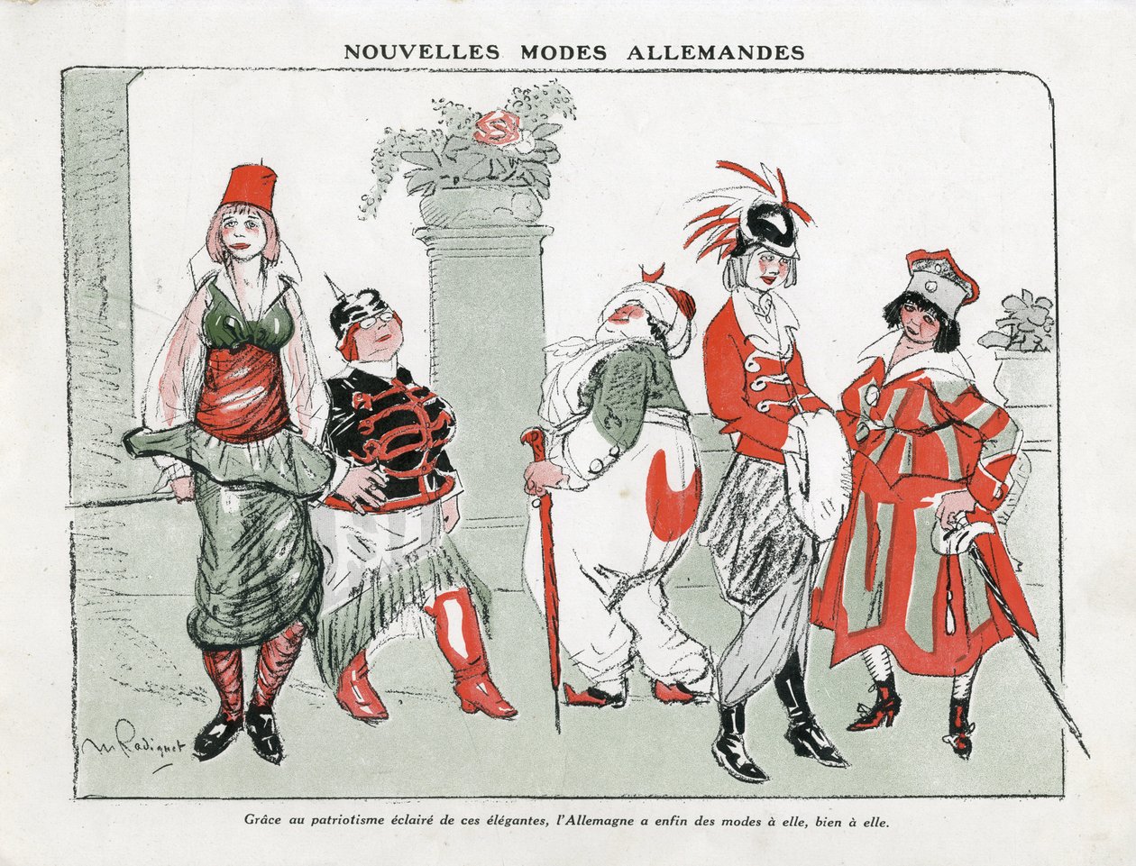 Illustration of Maurice Radiguet in Mode in Germany, ca. 1915 - New German modes - War of 14-18, Germany Prussia, Turkey, Fashion, Triplice - Women by Maurice Radiguet