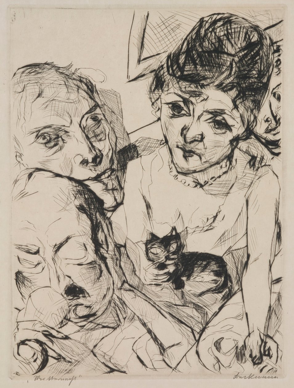 Evening (Self-Portrait with the Battenbergs), plate 10 from the portfolio “Faces” by Max Beckmann