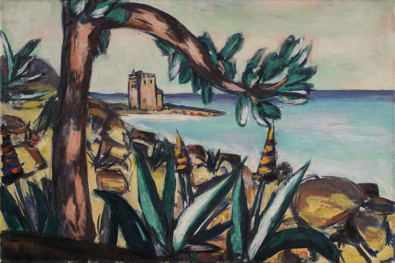 Seascape with Agaves and Old Castle by Max Beckmann