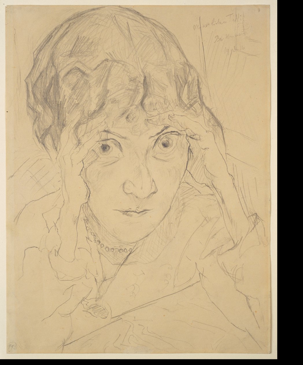 Portrait of Fridel Battenberg, Her Head Resting in Both Hands by Max Beckmann