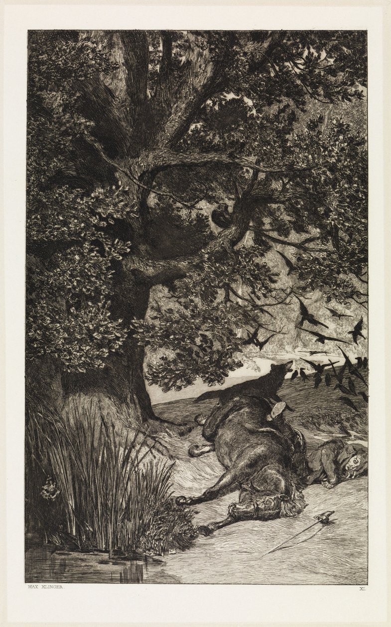 Fallen Rider (Intermezzi, Opus IV, Plate 11) by Max Klinger