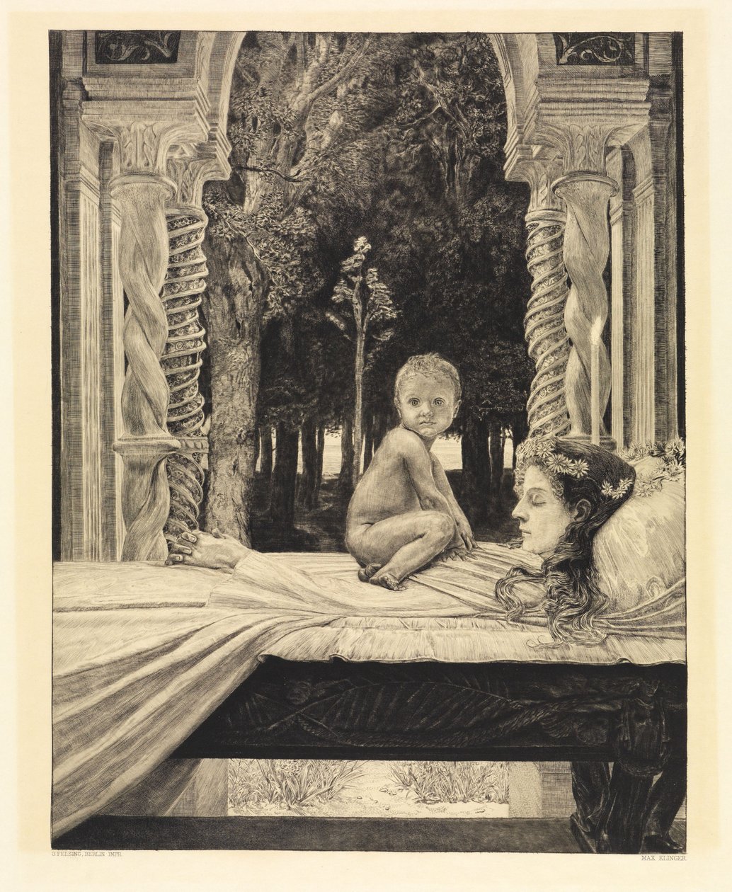 Mother and Child (Dead Mother) (From Death, Second Part, Opus XI, Plate 9) by Max Klinger