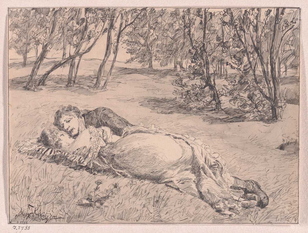 Couple on the Grass – An Embrace in a Landscape by Max Klinger
