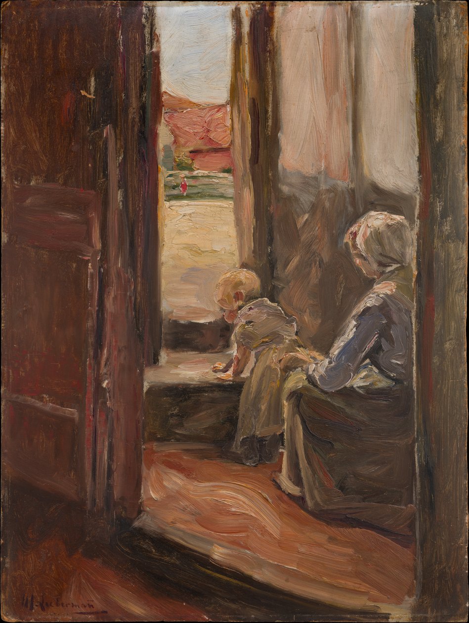 The First Step (Mother and Child, Small Sketch) by Max Liebermann