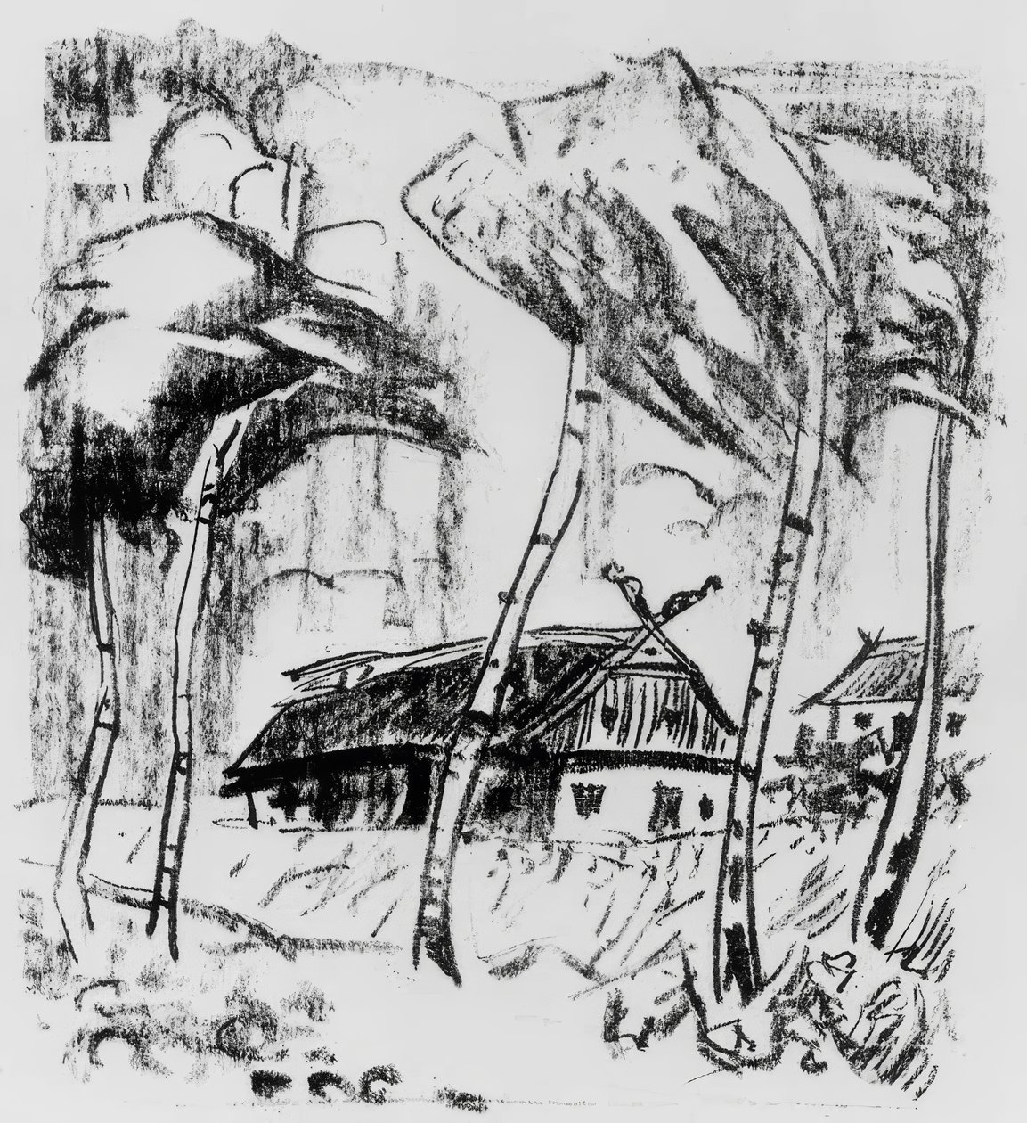 Farmstead behind Birches by Max Pechstein