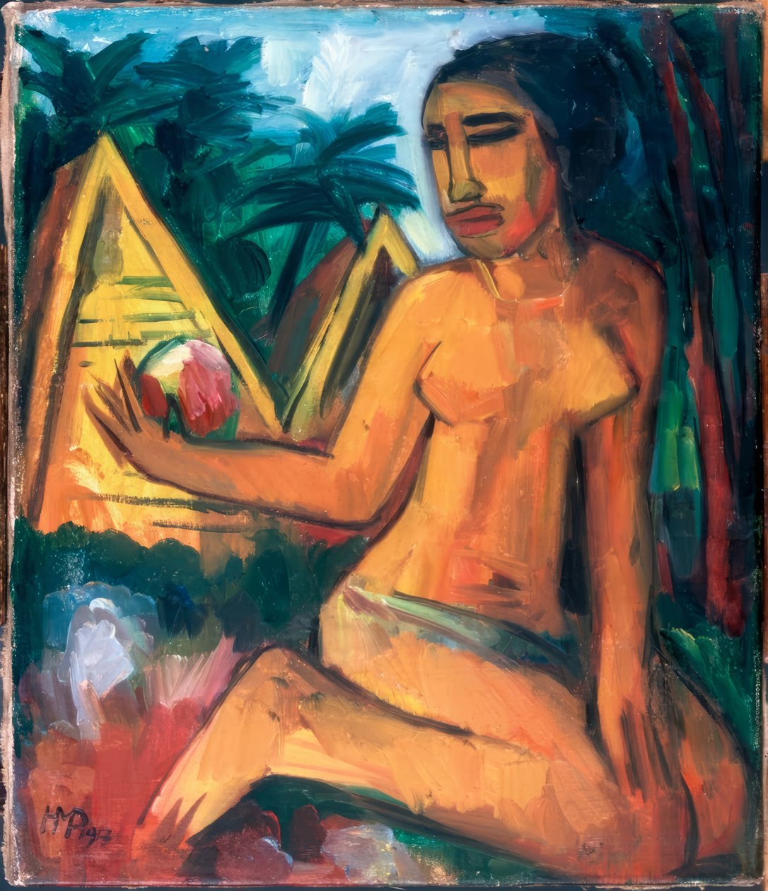 Kniendes Mädchen auf den Palauinseln von Max Pechstein