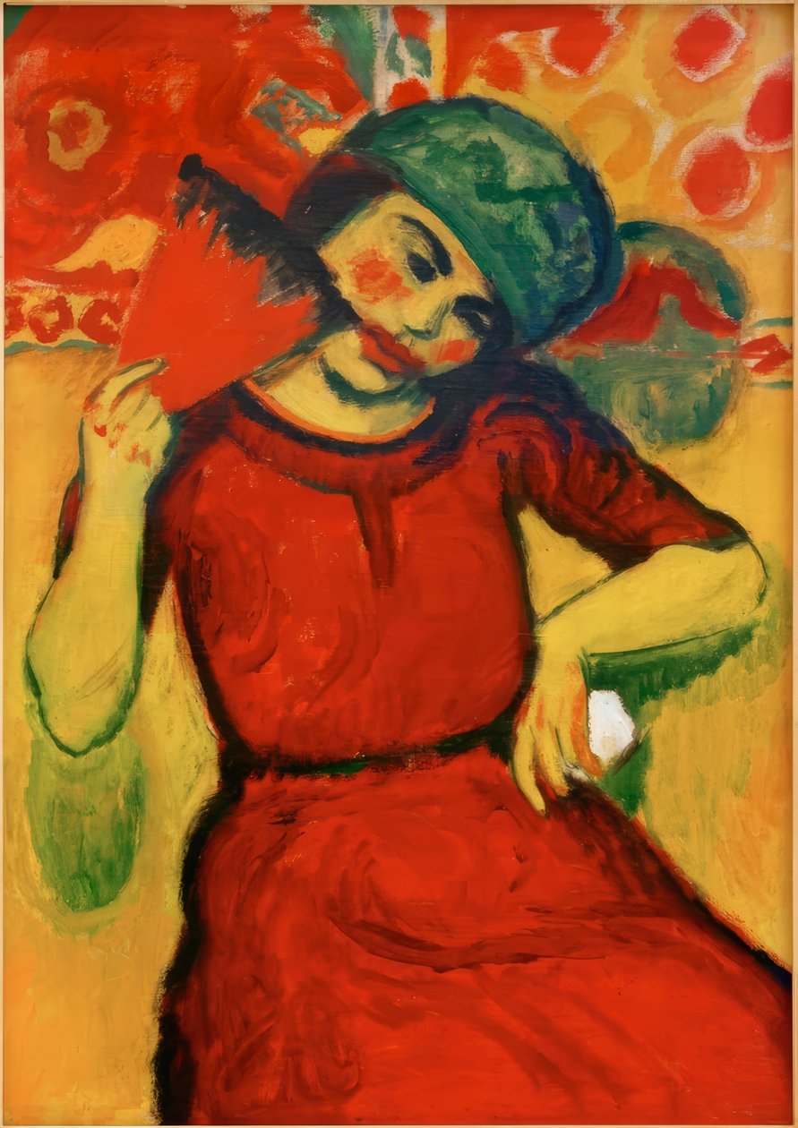 Mädchen mit rotem Fächer von Max Pechstein