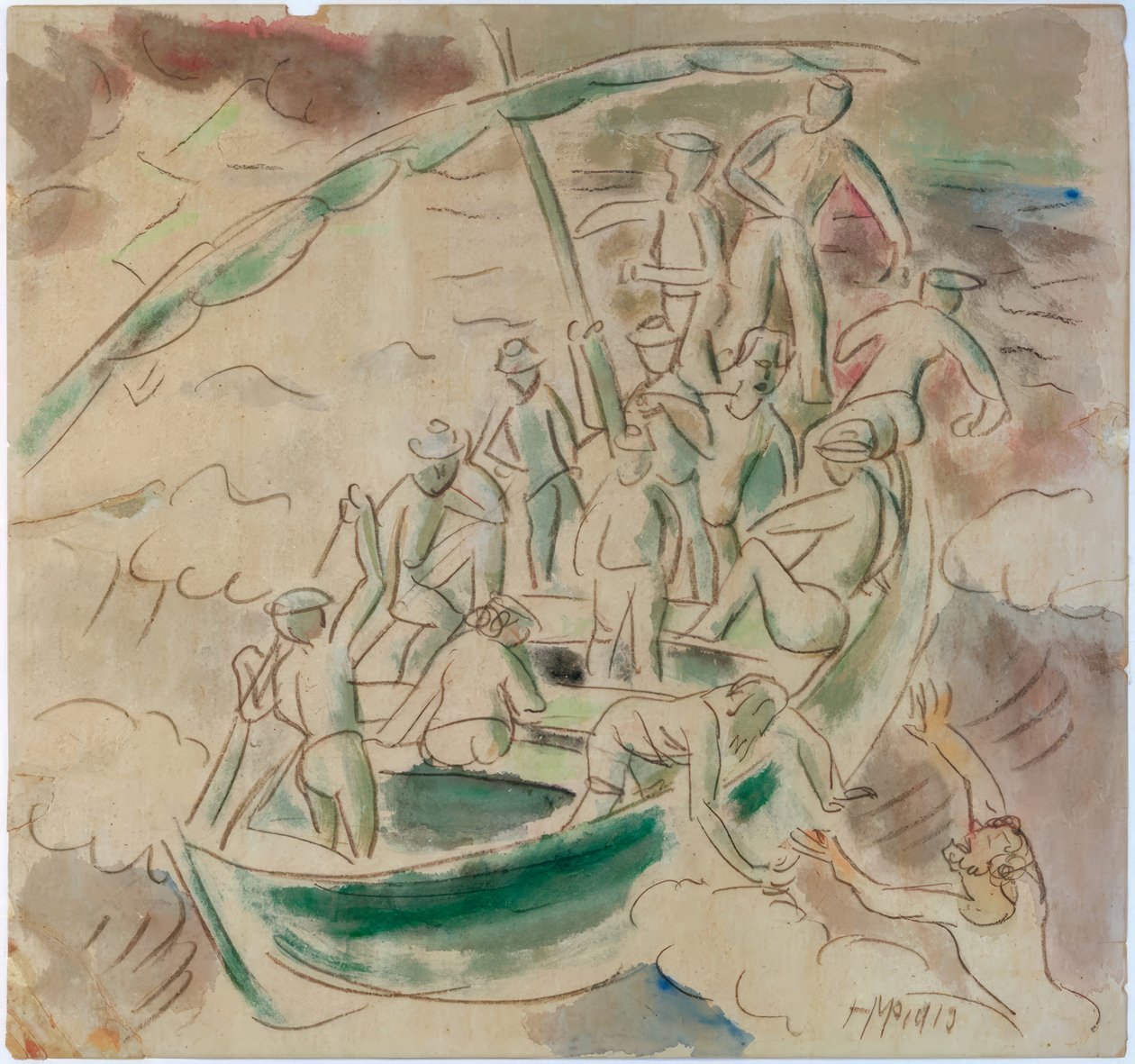 Lifeboat with Shipwrecked by Max Pechstein