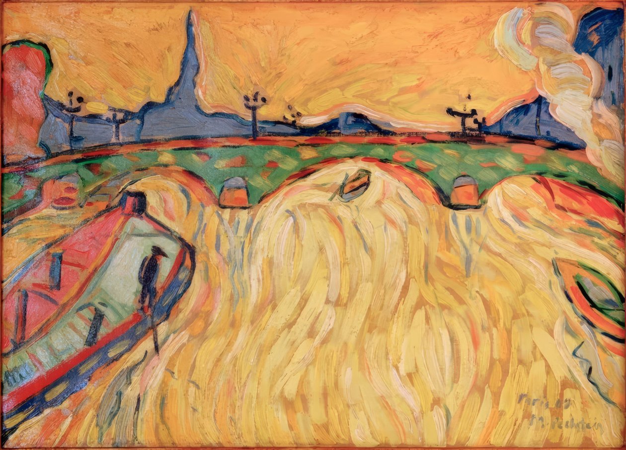 Seine with Bridge and Cargo Barges by Max Pechstein