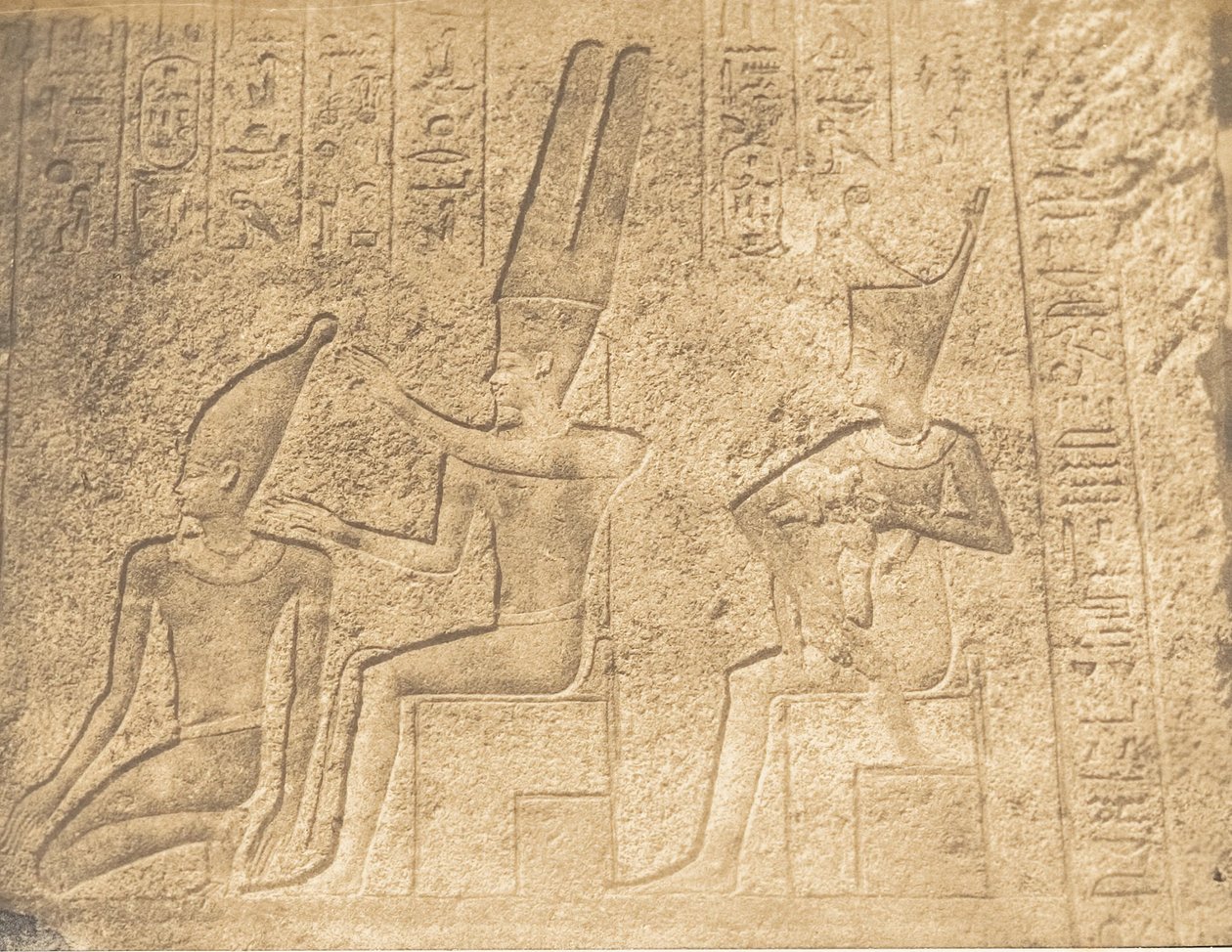 Exterior Sculptures of the Granite Sanctuary of the Palace of Karnak Amun Assuring the C..., 1849-50 by Maxime Du Camp