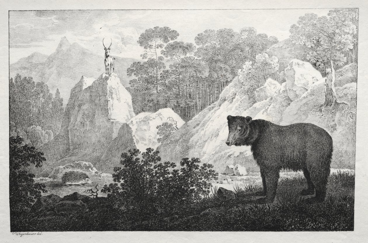 Mountainous Landscape with Bear in the Foreground by Maximilian Josef Wagenbauer