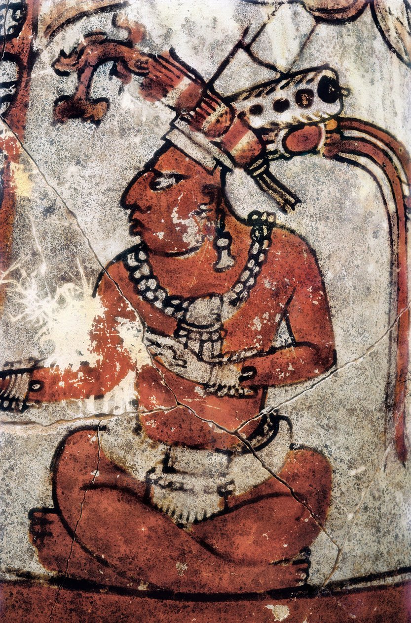 Mayan warrior. Polychrome ceramic Mayan art 7th century