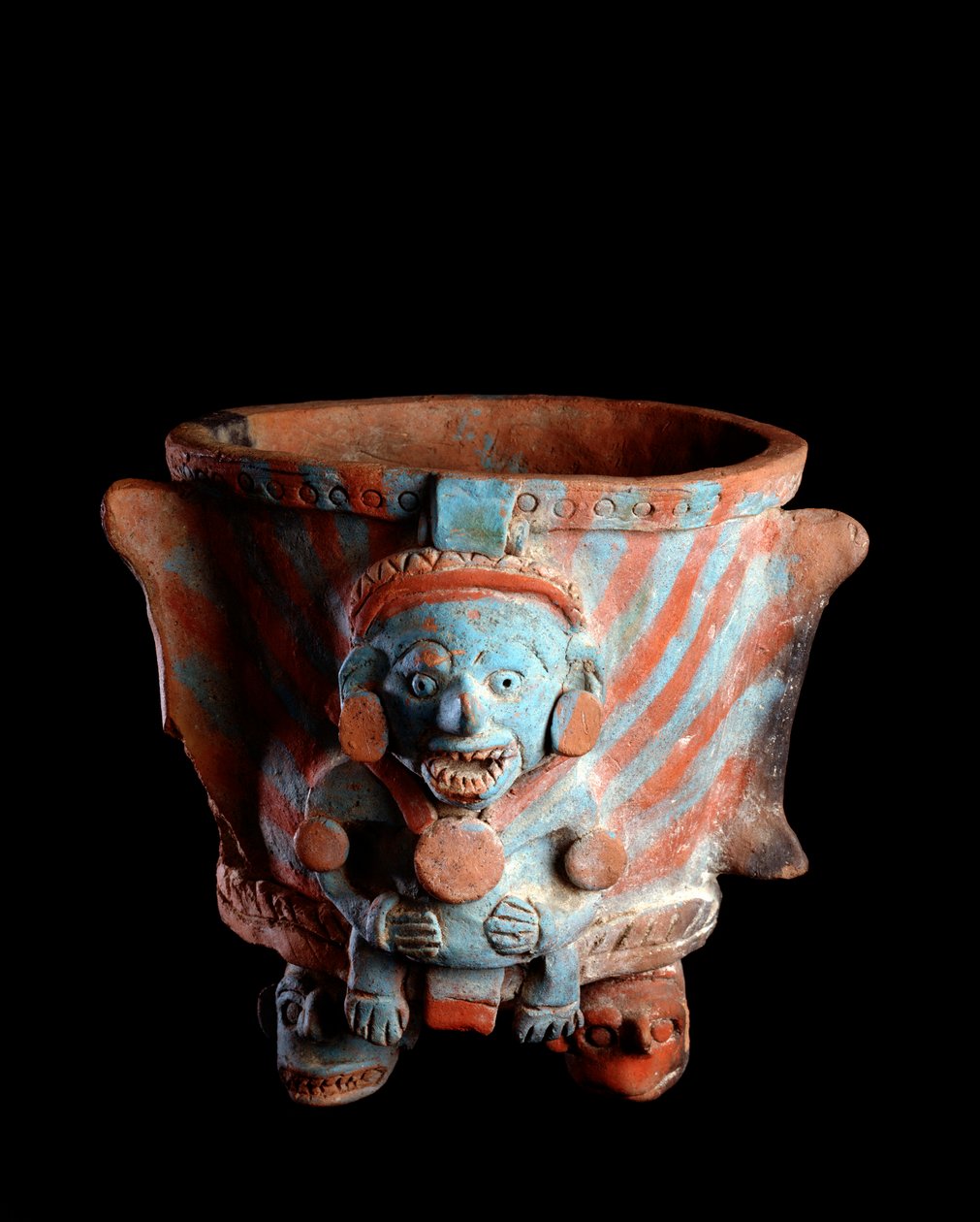 Pre-Columbian Art, Mayan Civilization, Postclassical Period: Tripod Vase with Clay Incense Decorated with a Head. From Nebaj, Quiche, Guatemala. Guatemala, Museo Nazionale di Archeologia e Etnologia by Mayan Mayan