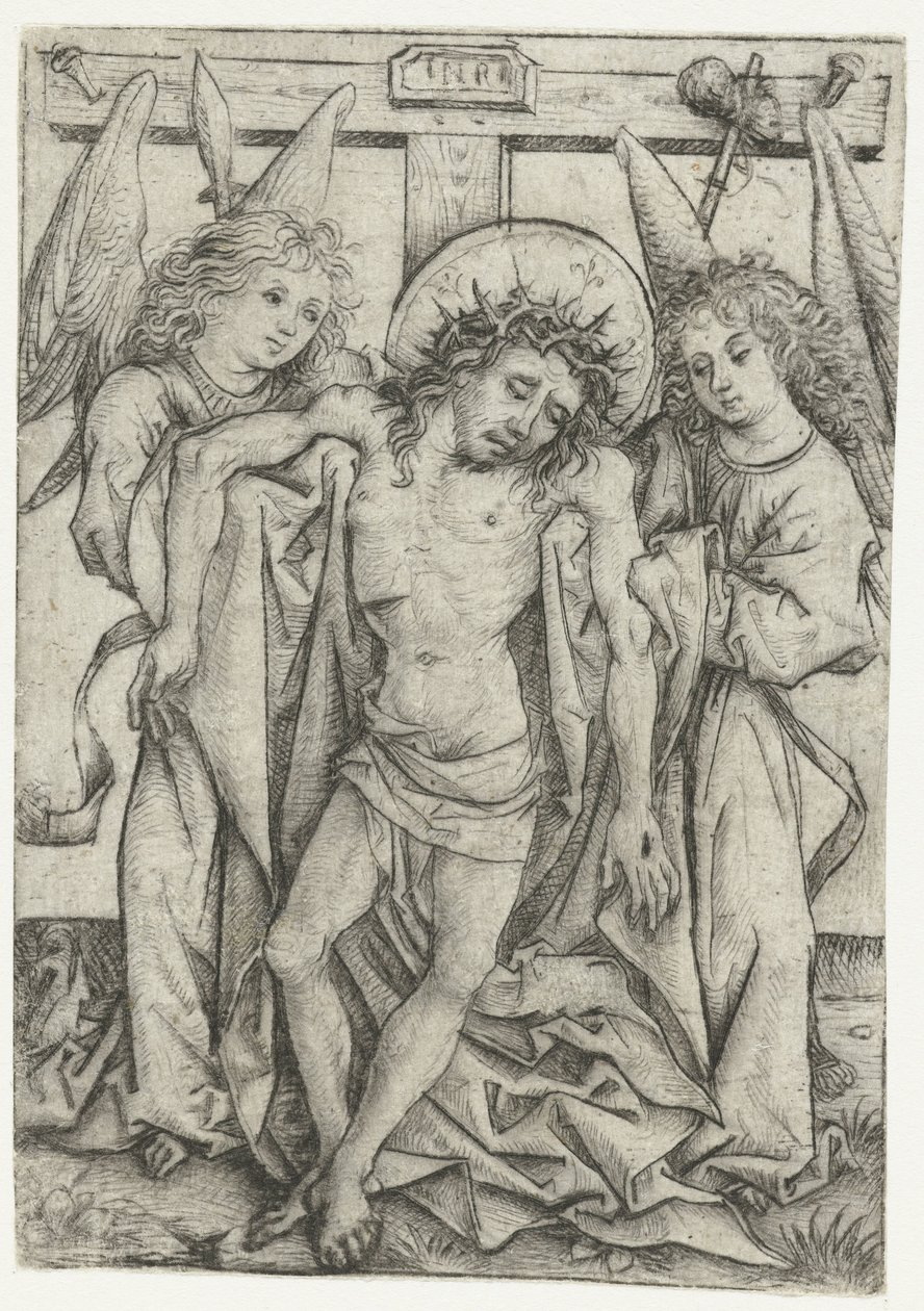 The Body of Christ Supported by Two Angels by Meester van het Amsterdamse Kabinet