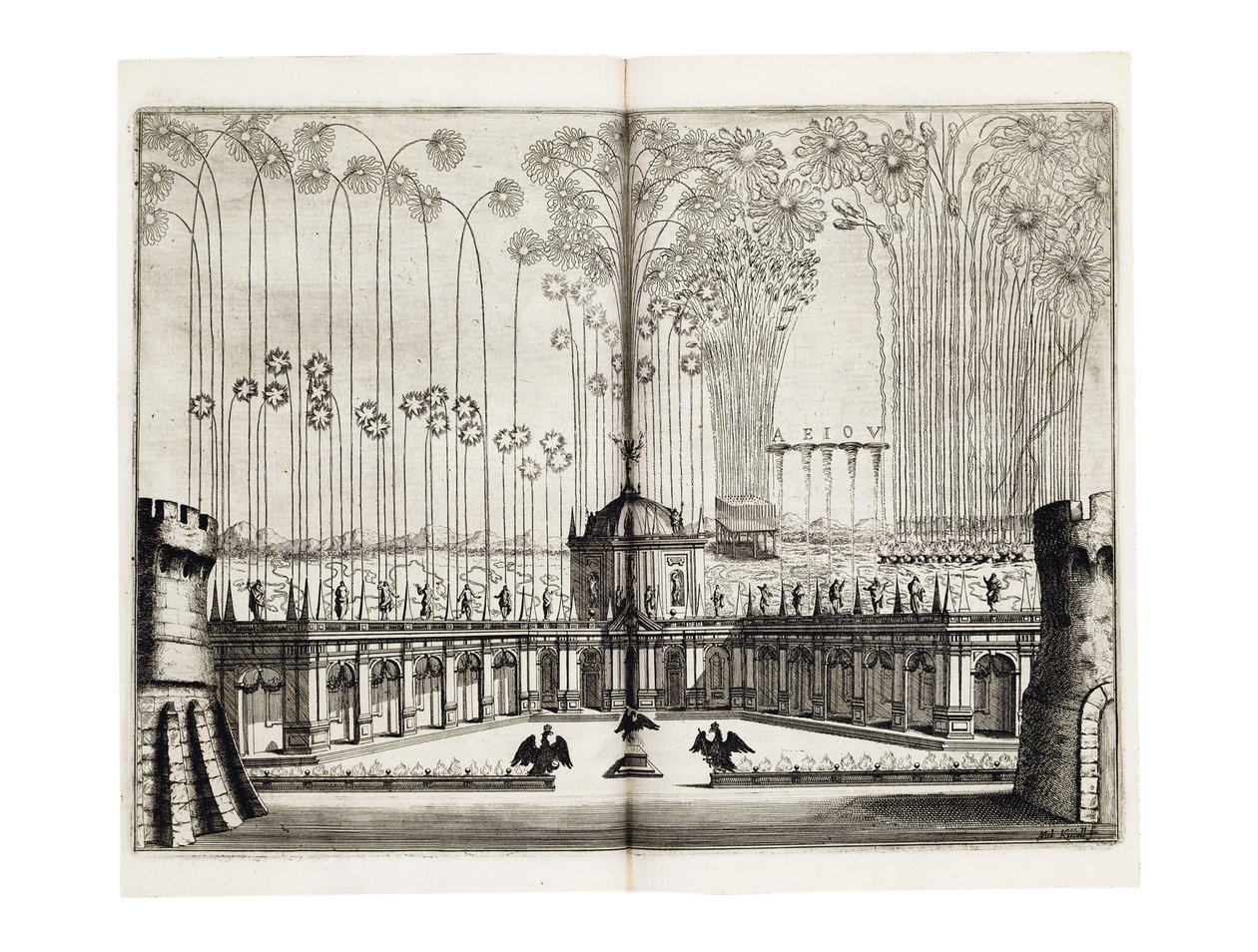 Fireworks on the occasion of the wedding of Leopold I, Holy Roman Emperor, and Margaret Theresa of Spain in Vienna, December 1666 by Melchior Küsel