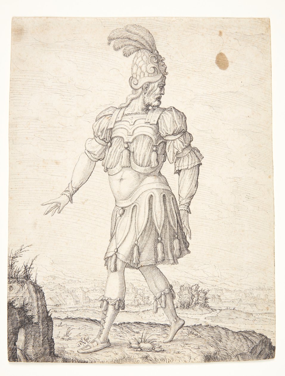A Man in Roman Dress, Pointing at a Spring by Melchior Lorck