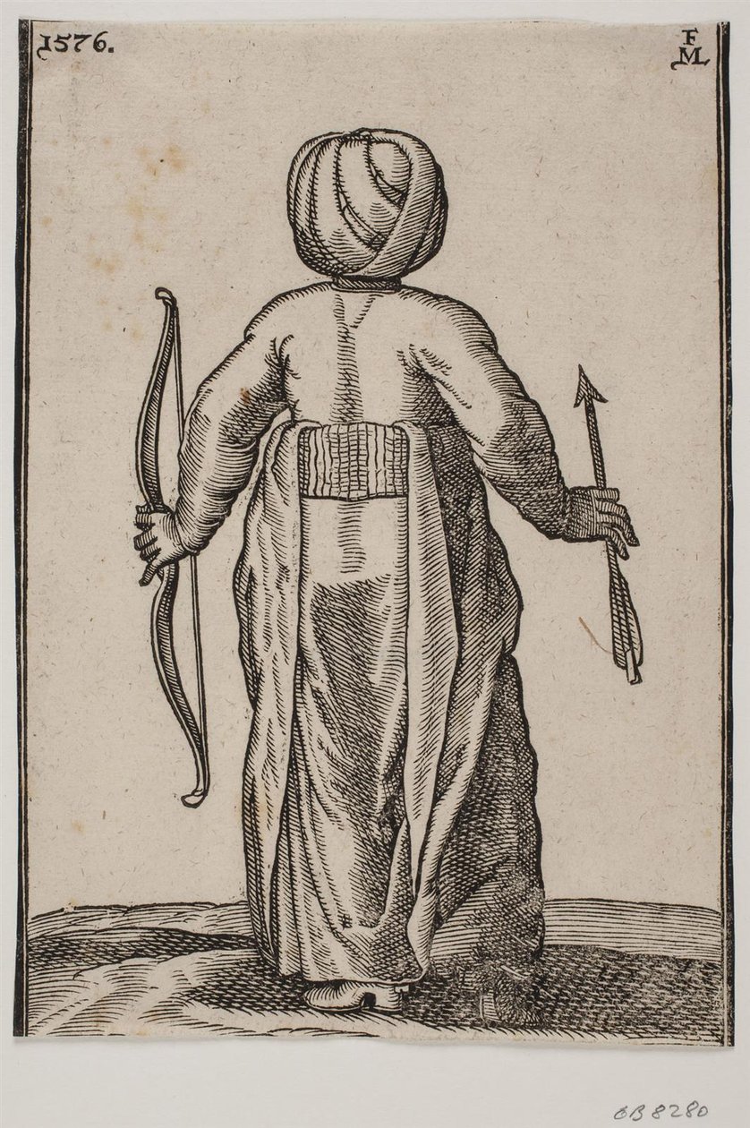 Standing Archer, Seen from Behind; in Left Hand a Bow, in Right Hand an Arrow by Melchior Lorck