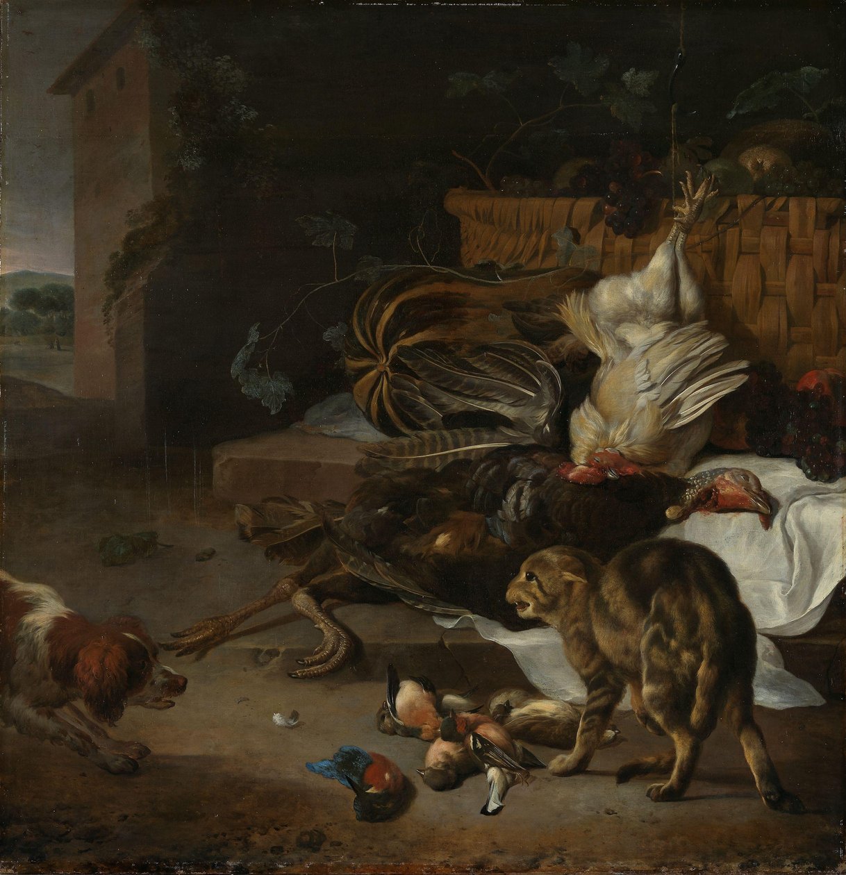 Still Life with Fowl and Fruits by Melchior d