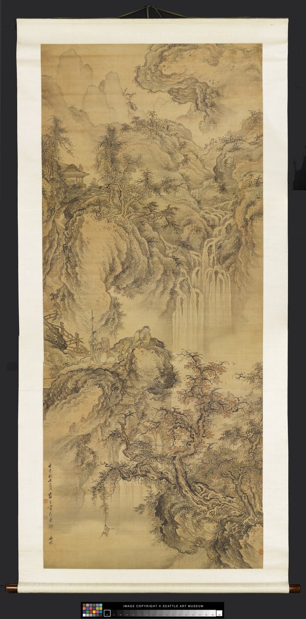 Landscape with figures, bees and monkeys by Meng Lan