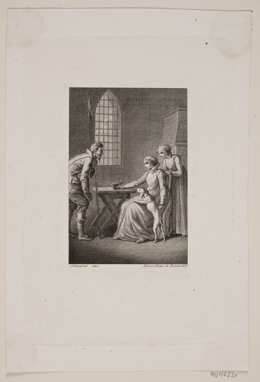 Illustration with a Watchman in Front of a Seated and a Standing Woman by Meno Haas