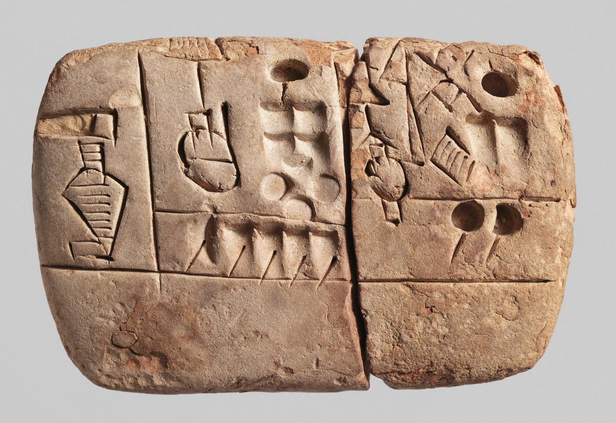 Early Pictographic cuneiform tablet, Mesopotamia, Uruk, c.3100-2900 BC by Mesopotamian Mesopotamian
