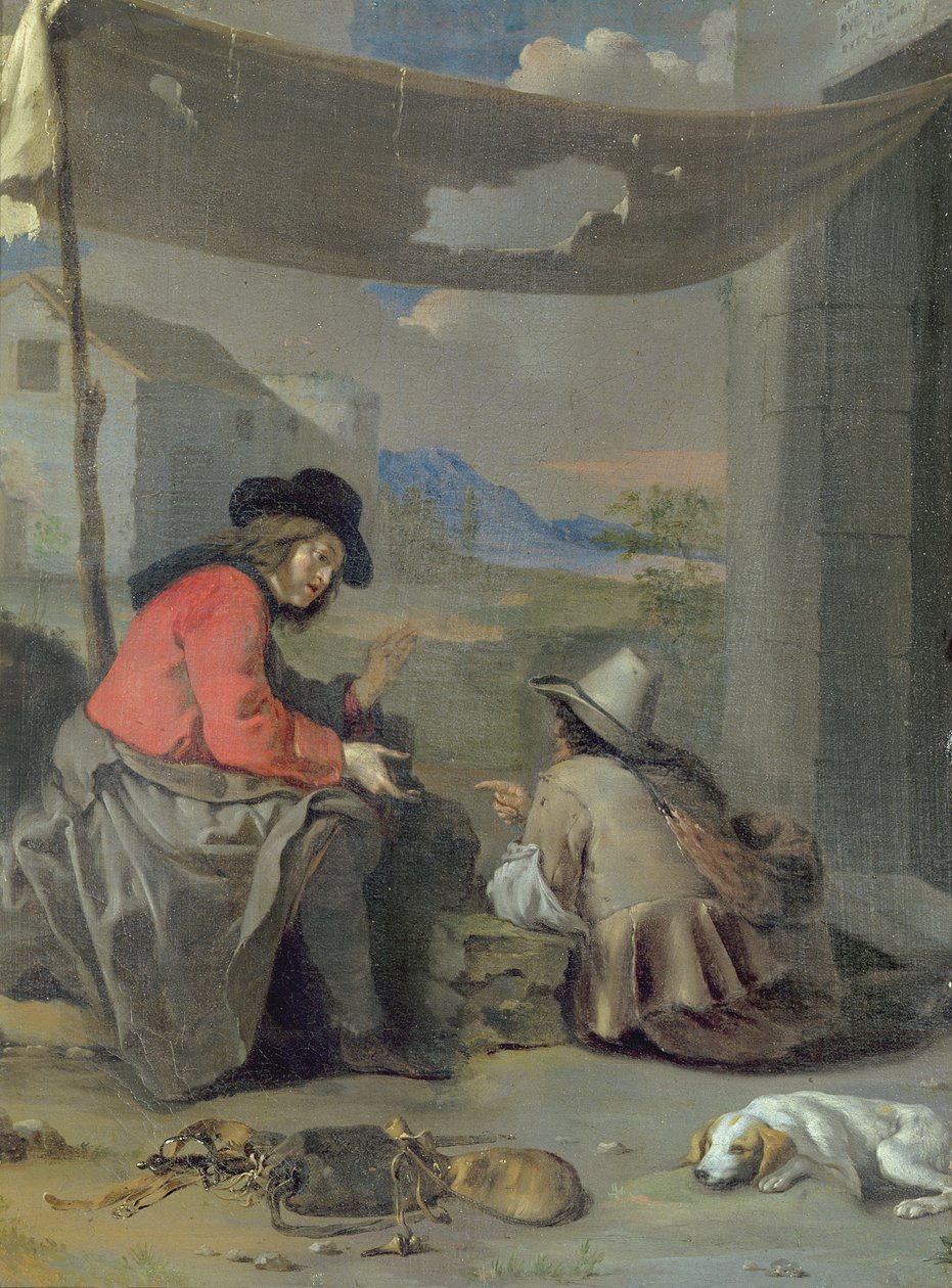 Two Figures Seated with a Dog by Michael (attr. to) Sweerts