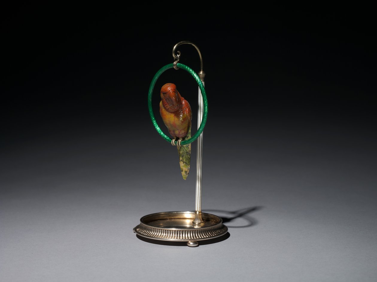 Parrot on a Perch (Parrot), firm of Peter Carl Fabergé by Michael Evlampievich Perkhin