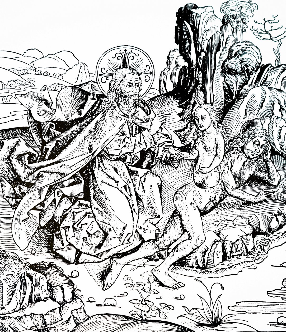 The Creation of Adam and Eve from the Nuremberg Chronicle by Michael & Pleydenwurff W. (d.1494) Wolgemuth