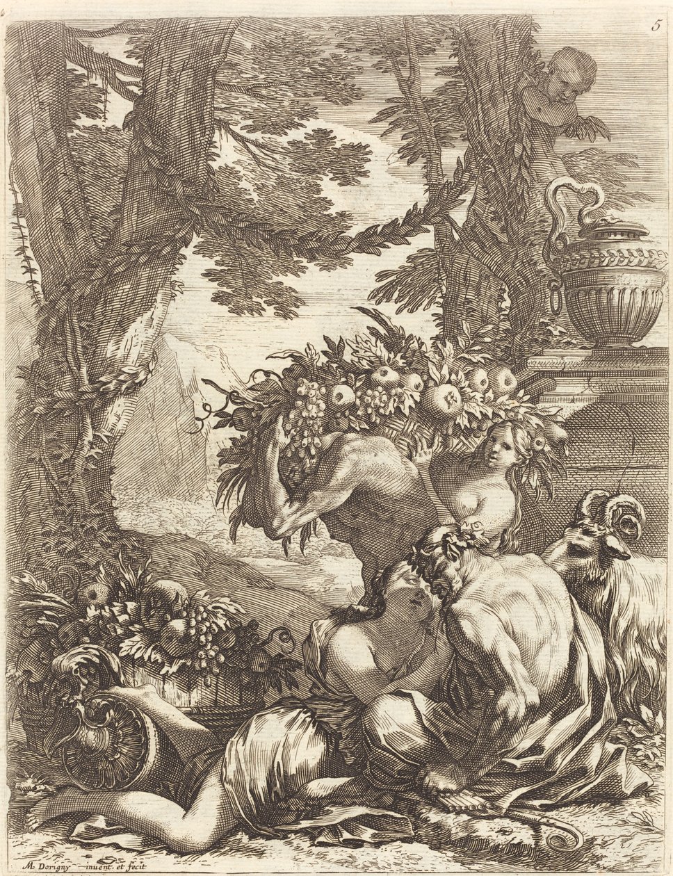 Faun Embracing a Bacchante by Michel Dorigny