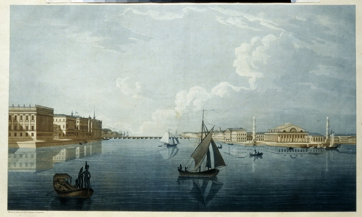 The Stock Exchange and The Marble Palace in Saint Petersburg by Michel Francois Damam Demartrait