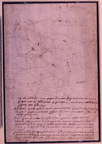 Page from a Sketchbook, with Script by Michelangelo Buonarroti
