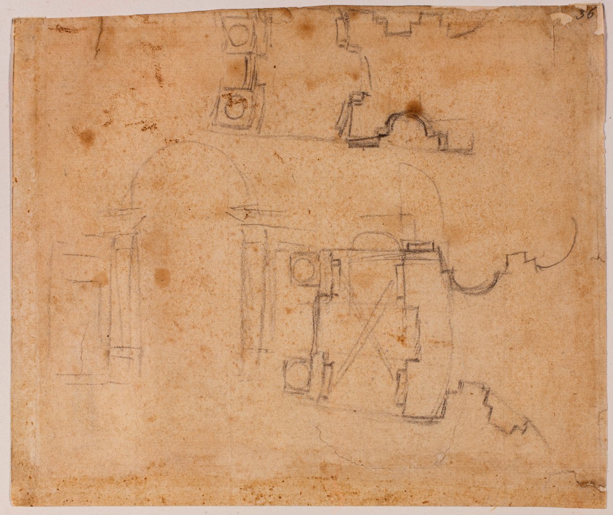 Architectural Elevation and Plan Details of San Giovanni dei Fiorentini by Michelangelo Buonarroti
