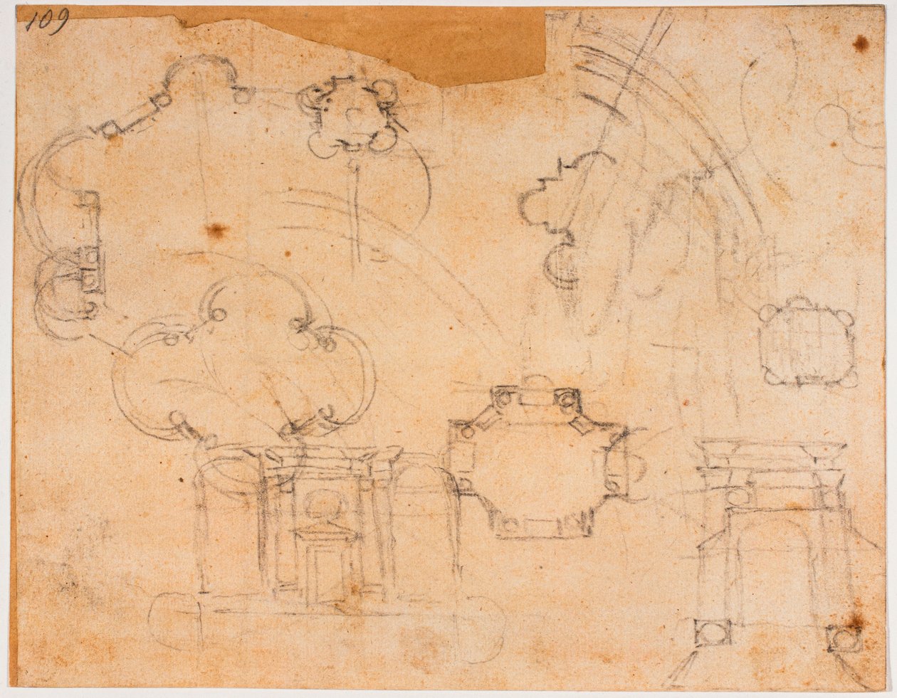 Building plans, elevations and dome sketches, for the Sforza Chapel by Michelangelo Buonarroti