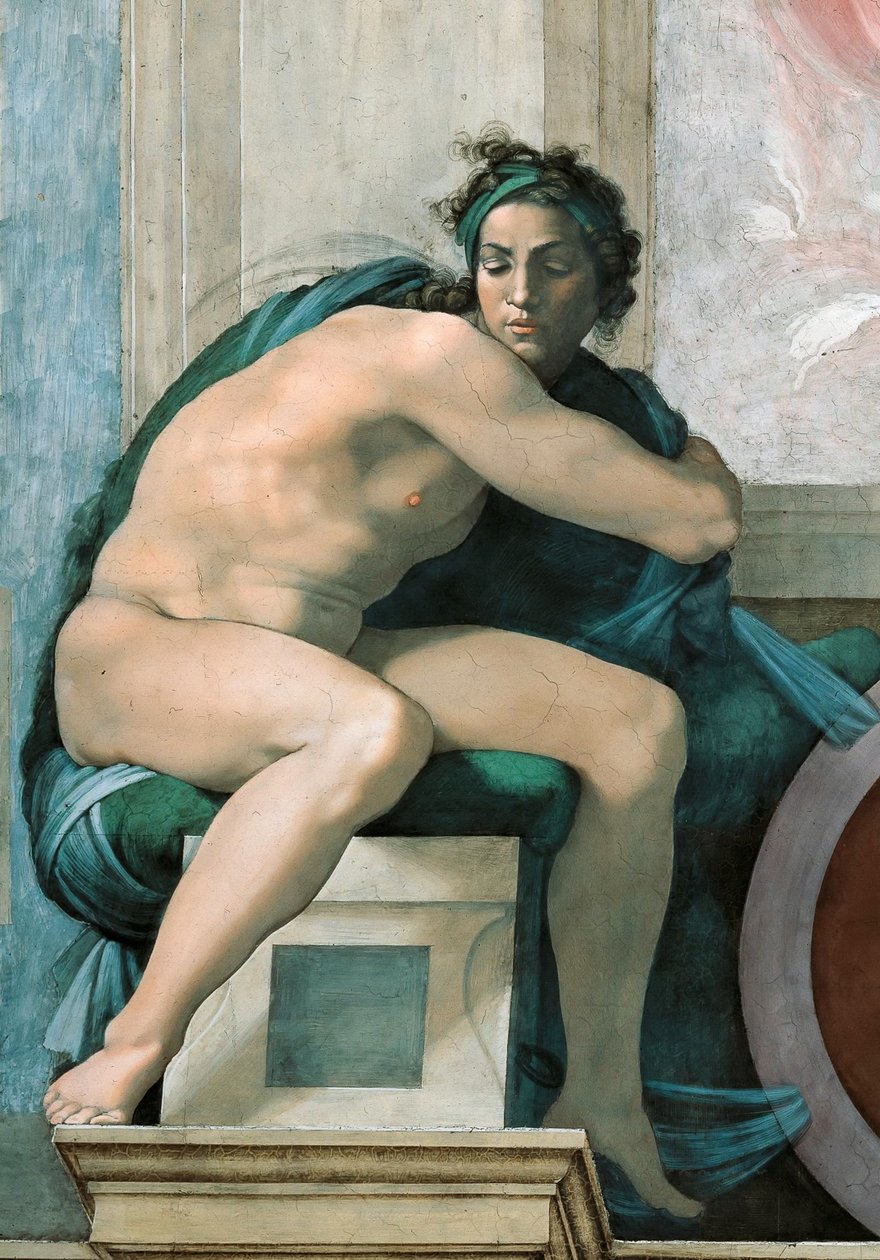 Ignudo Sistine Chapel ceiling in the Vatican, 1508-1512 by Michelangelo Buonarroti