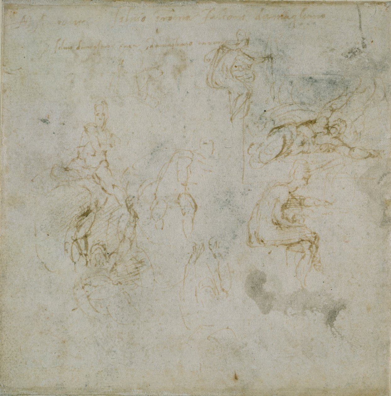 Eight Figure Studies (Recto) / Figure Study (Verso) by Michelangelo Buonarroti