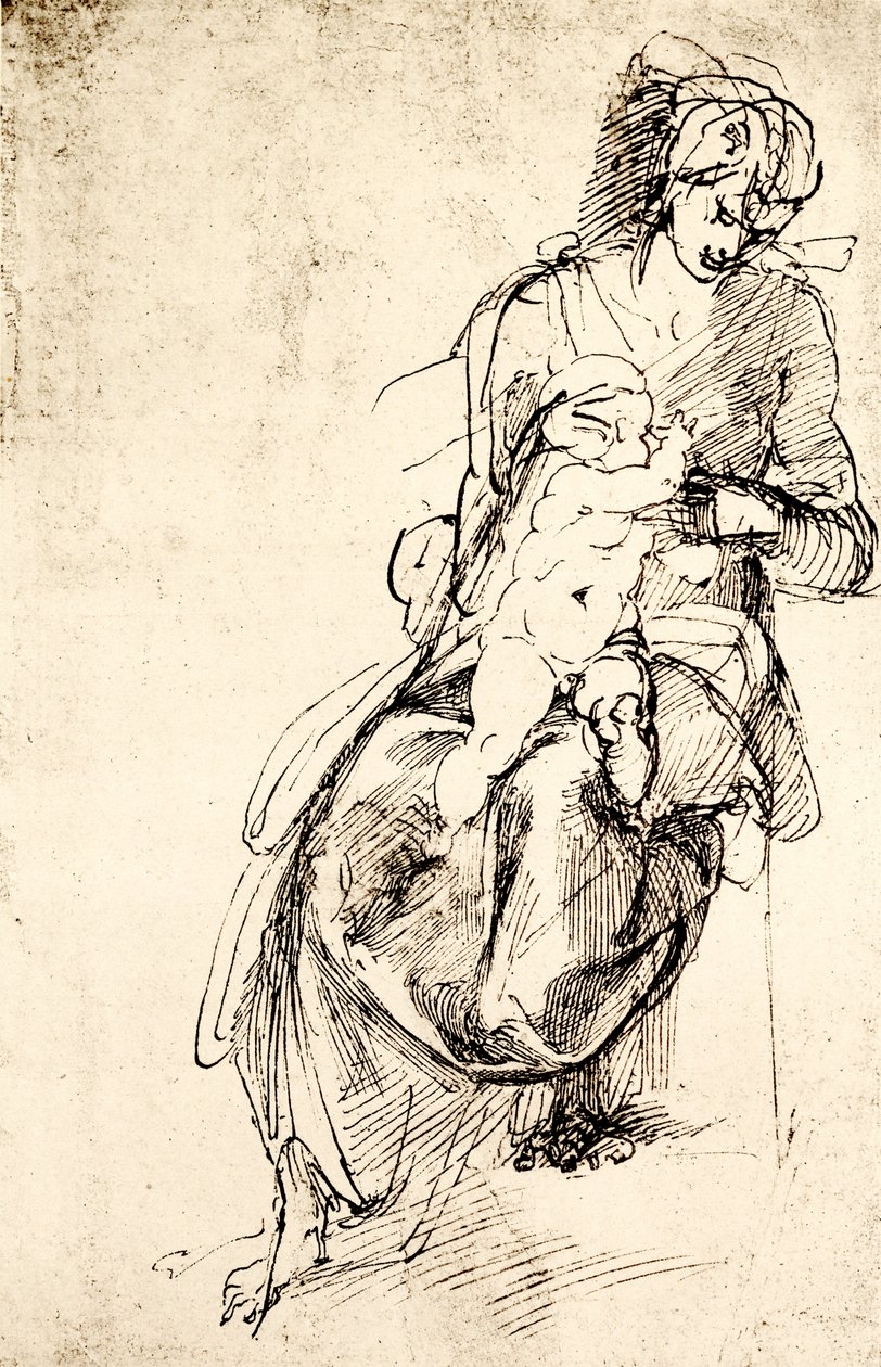 Study for the Madonna Statue in the Medici Chapel in Florence by Michelangelo Buonarroti