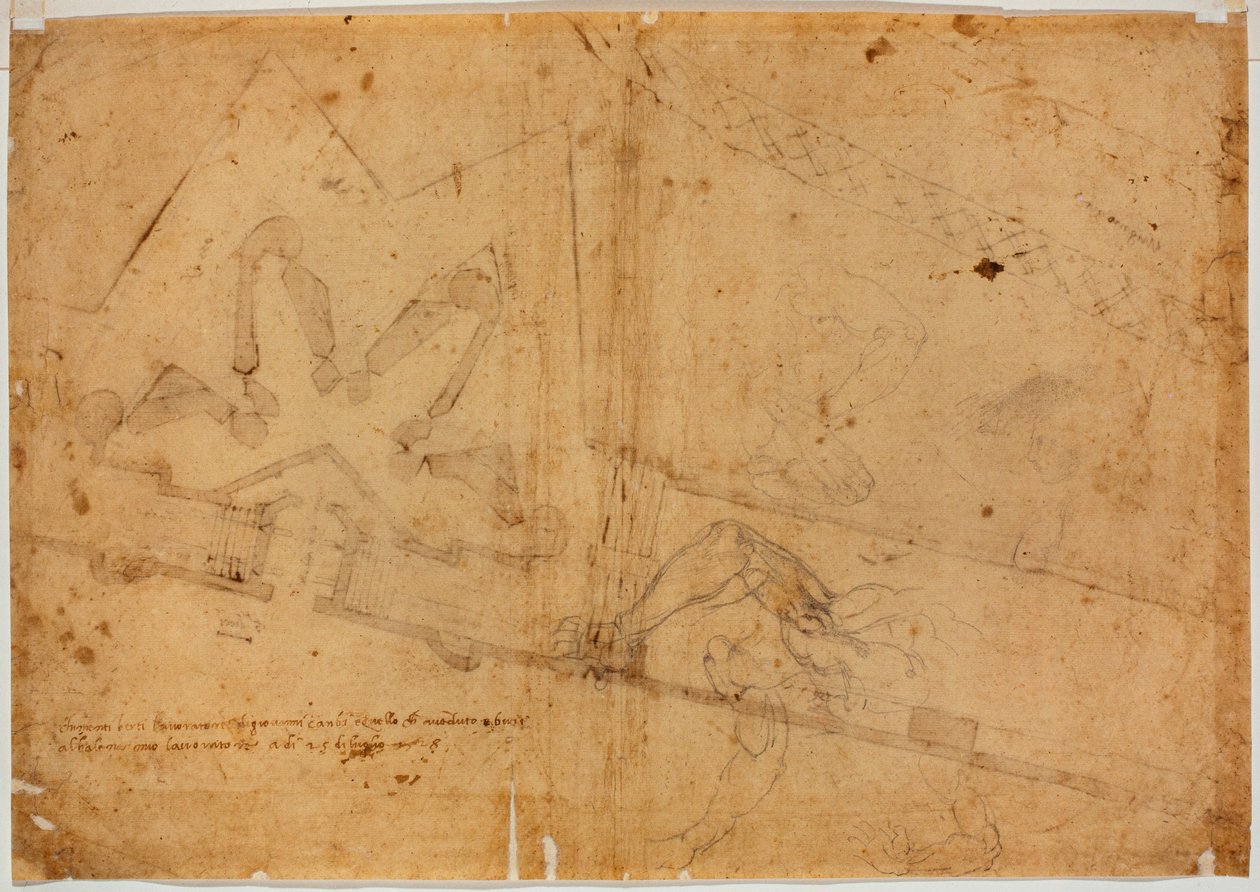 Study of Figure by Other Hand and Handwritten Inscription by Michelangelo Buonarroti