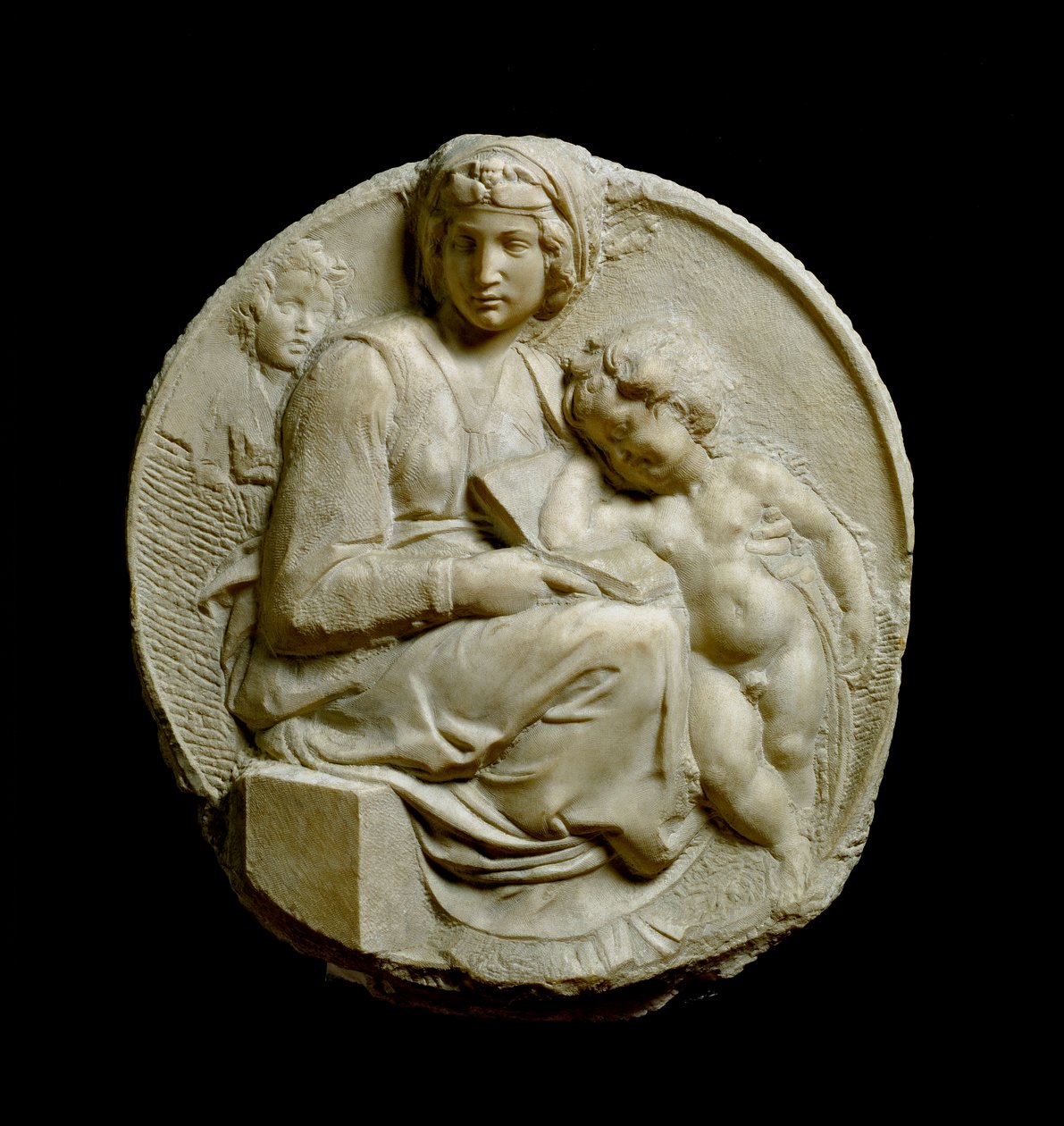 Virgin and Child with Saint John the Baptist child Madonna Pitti or Tondo Pitti. Embossed marble stockings by Michelangelo Buonarroti dit Michel Ange (Michelangelo or Michelangelo by Michelangelo Buonarroti