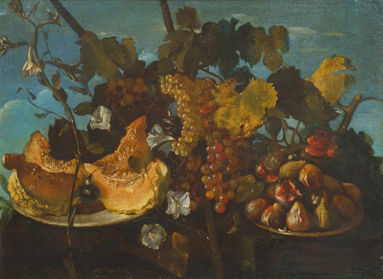 Still Life with Grapes, Figs and Marrow by Michele Pace del Campidoglio