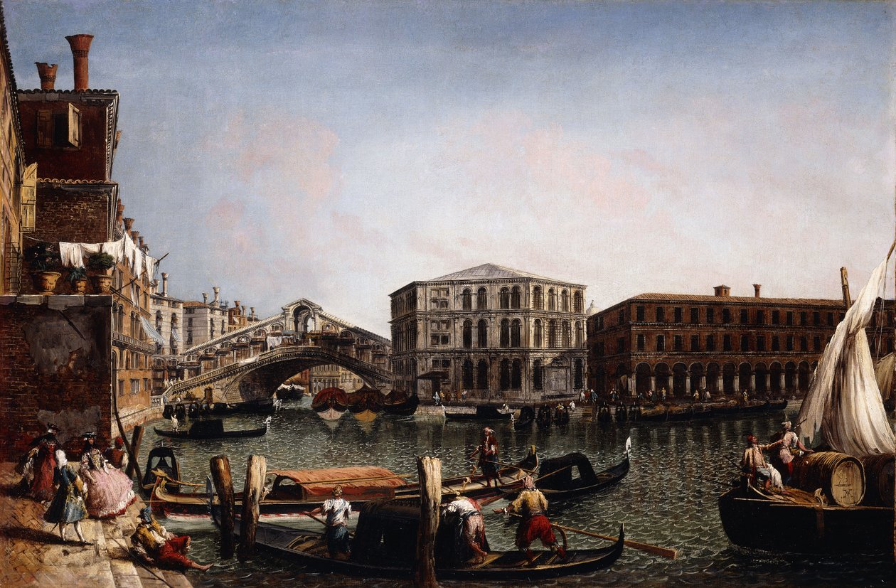 The Rialto Bridge, Venice with the Fondaco dei Tedeschi in the Foreground by Michele Marieschi