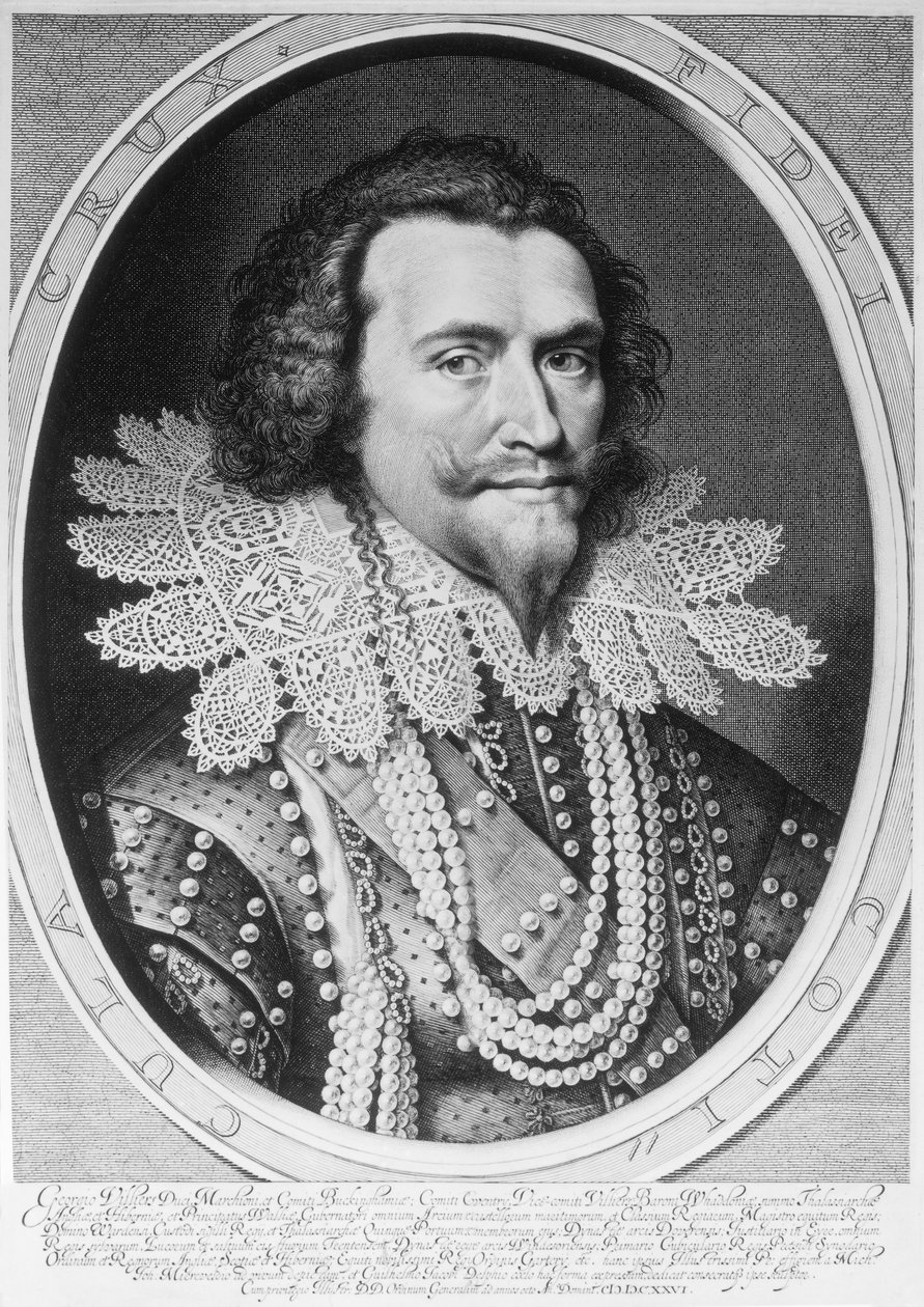 Portrait of George Villiers, 1st Duke of Buckingham, engraved by Willem Jacobsz. Delff by Michiel Jansz van Miereveld