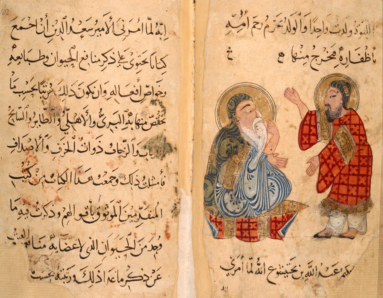 Text Page, and Opposite, Ibn Bakhtishu and Pupil, Illustration from 