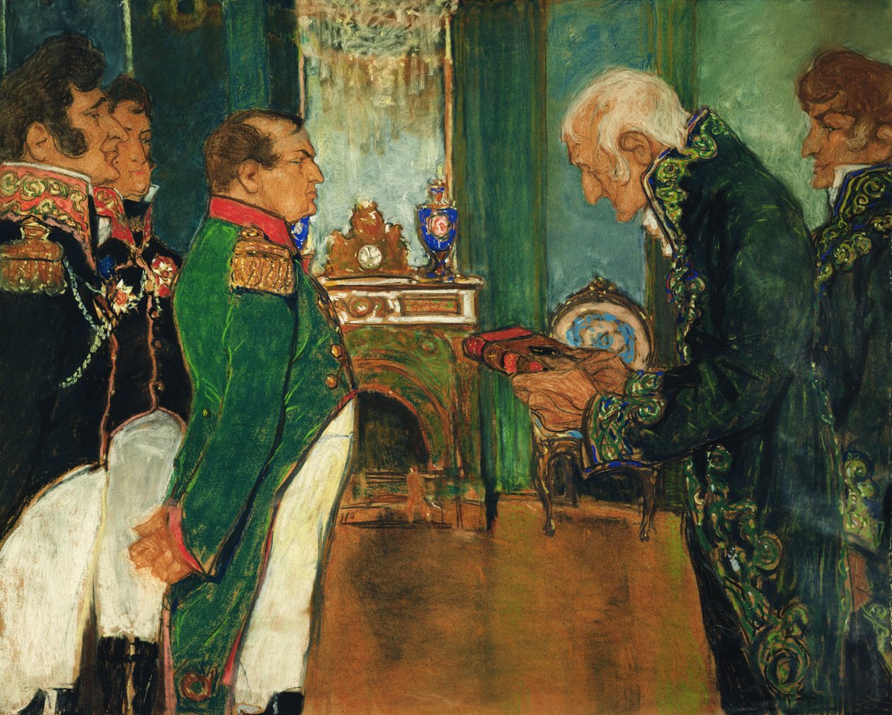 Jean-Baptiste de Lamarck handing the book Zoological Philosophy to Emperor Napoleon Bonaparte by Mikhail Dmitrievich Ezuchevsky