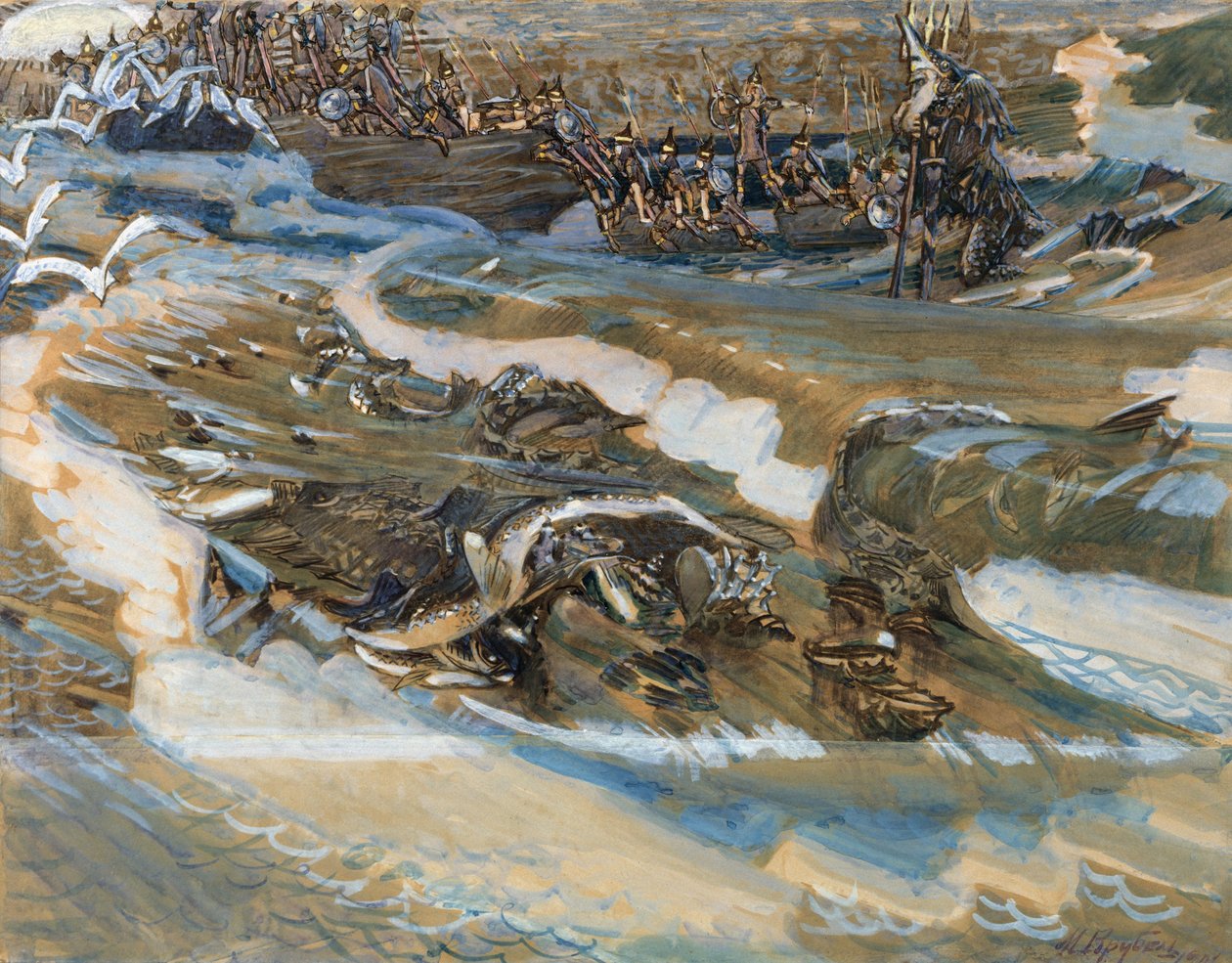 Illustration for the Fairy tale of the Tsar Saltan by A. Pushkin by Mikhail Aleksandrovich Vrubel