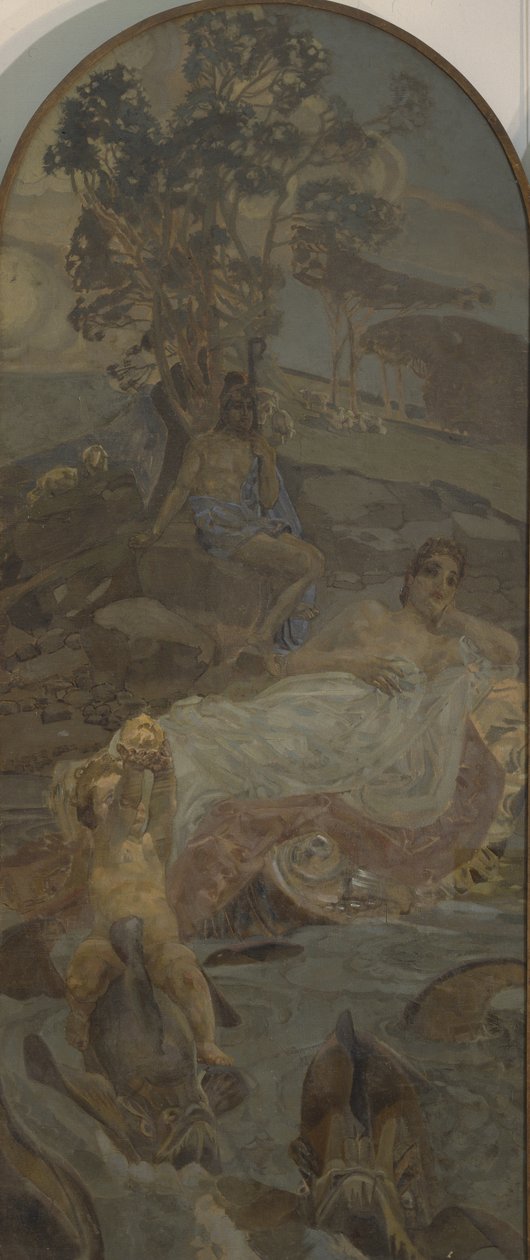 Venus, Amor and Paris, Centre Panel of The Judgment of Paris Triptych by Mikhail Aleksandrovich Vrubel