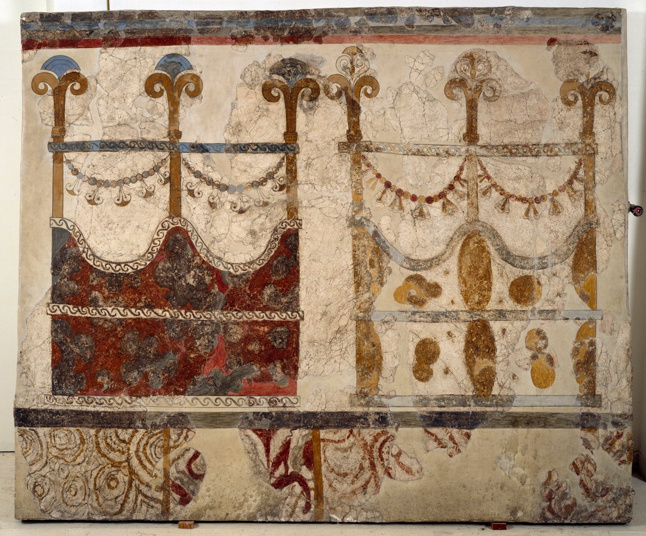 Minoan civilization: representation of two portals (Ikria). Fresco from the lustral basin of the Xeste 3 building of Akrotiri (Thera), Santorini by Minoan