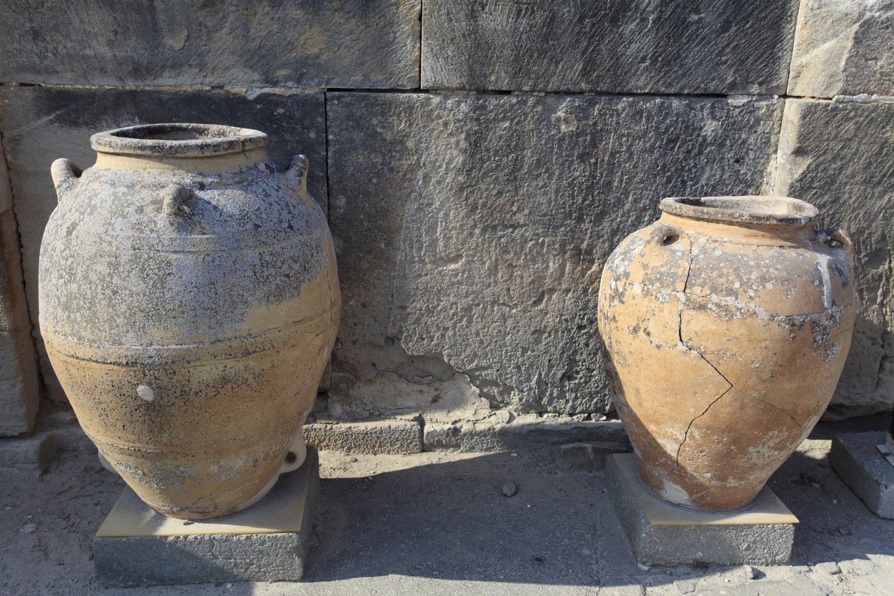 Minoan archeological site of Phaistos. Large pithoi by Minoan