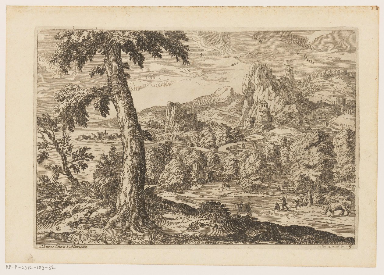 Landscape with Figures Along a River by Moise Jean Baptiste Fouard