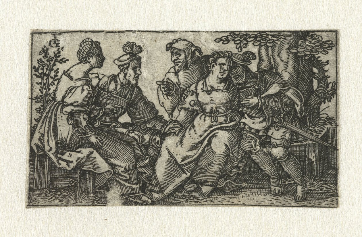 Two Lovers with a Jester by Monogrammist FG