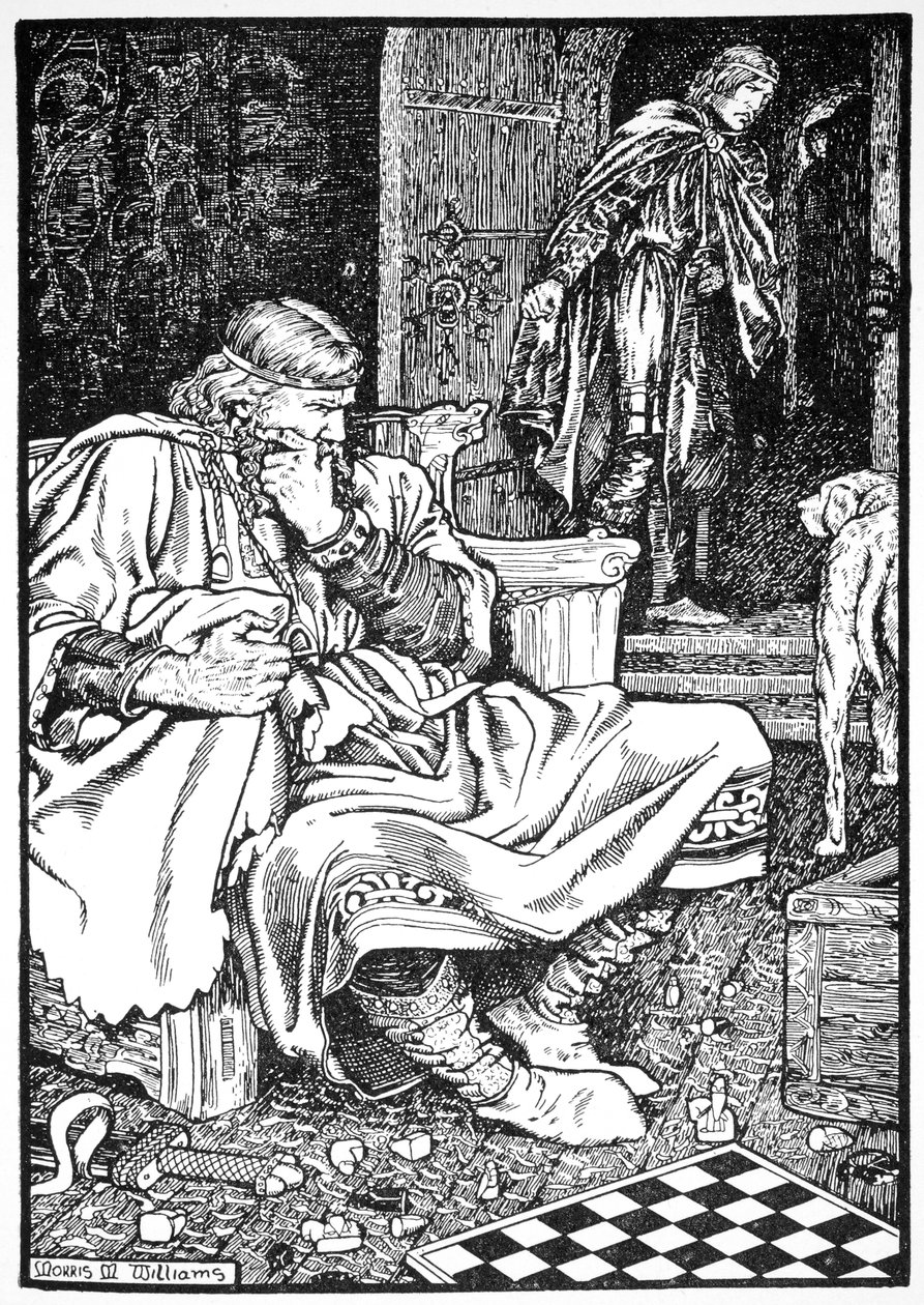 King Canute and Earl Ulf quarrel over chess, Roskilde, Denmark, 1026 1913 by Morris Meredith Williams